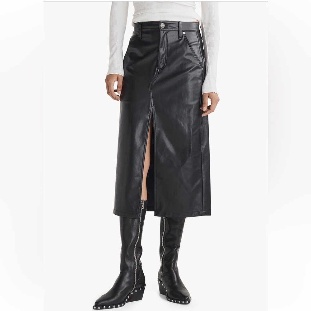 rag & bone Sid Faux Leather Midi Pencil Skirt - Size 27